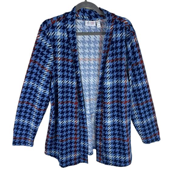 Denim & Co. Multicolor Houndstooth Tight Knit Long Sleeve Open Cardigan Size L - Picture 1 of 5